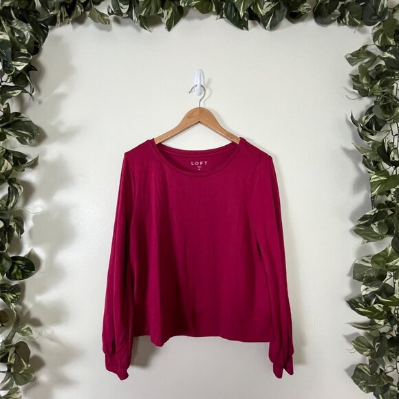 Loft Knit Scoop Neck Classic Long Sleeve Shirt Pink NWT Women’s Size M - Picture 1 of 9